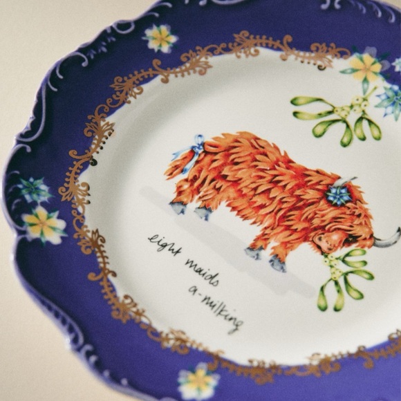 NIB Lou Rota Twelve Days of Christmas 8 Maids A-milking Dessert Plate - Picture 3 of 9